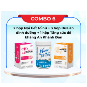 Combo 6: 2 hộp nội tiết tố nữ vilady + 1 hộp tăng sức đề kháng AKĐ + 3 hộp bữa ăn dinh dưỡng slimo